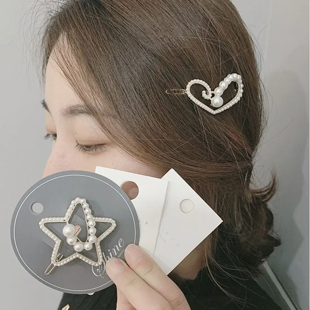 Hot Fashion Women Imitation Pearl Cystal Hair Clip Korean Hairpin Geometric Heart Waterdrop Hair Styling Accessories