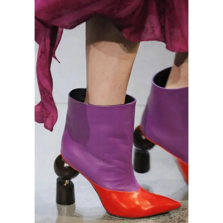 Picture Leder Picture Seltsame as Stiefeletten Spitz Heel Eunice Booties Schuhe Frauen Choo Größe Plus Slip Marke Patchwork Auf High As pTHnWWFwx