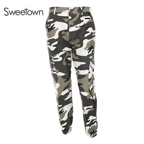 Sweetown повседневные осенние зимние брюки карго женские Camoflage Харадзюку джоггеры спортивные штаны уличная хлопковая с высокой талией камуфляжные брюки - Цвет: as picture