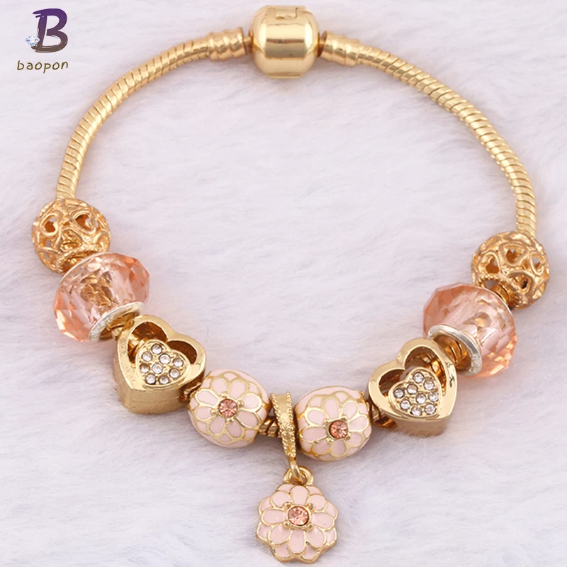 

BAOPON Luxury Crystal Flower Charm Bracelets & Bangles Gold Bracelets For Women Jewellery Pulseira Feminina