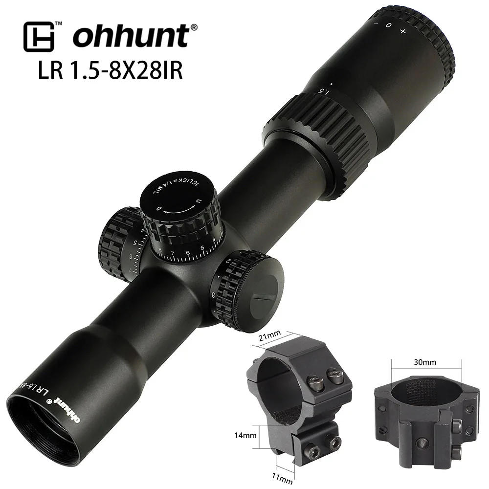 Тактический ohhunt LR 1,5-8X28 ИК компактный охотничий прицел Mil Dot стекло травленая сетка Красное освещение башенки замок Сброс прицел - Цвет: Med Dovetail Rings