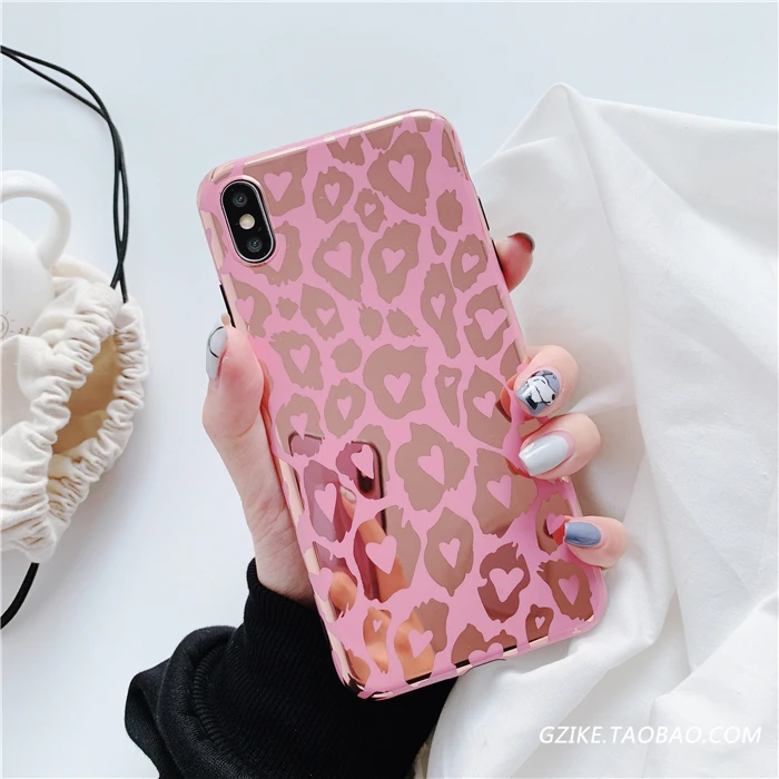 Розовый глянцевый чехол с леопардовым покрытием для iphone X XR XS Max POP розовый золотой