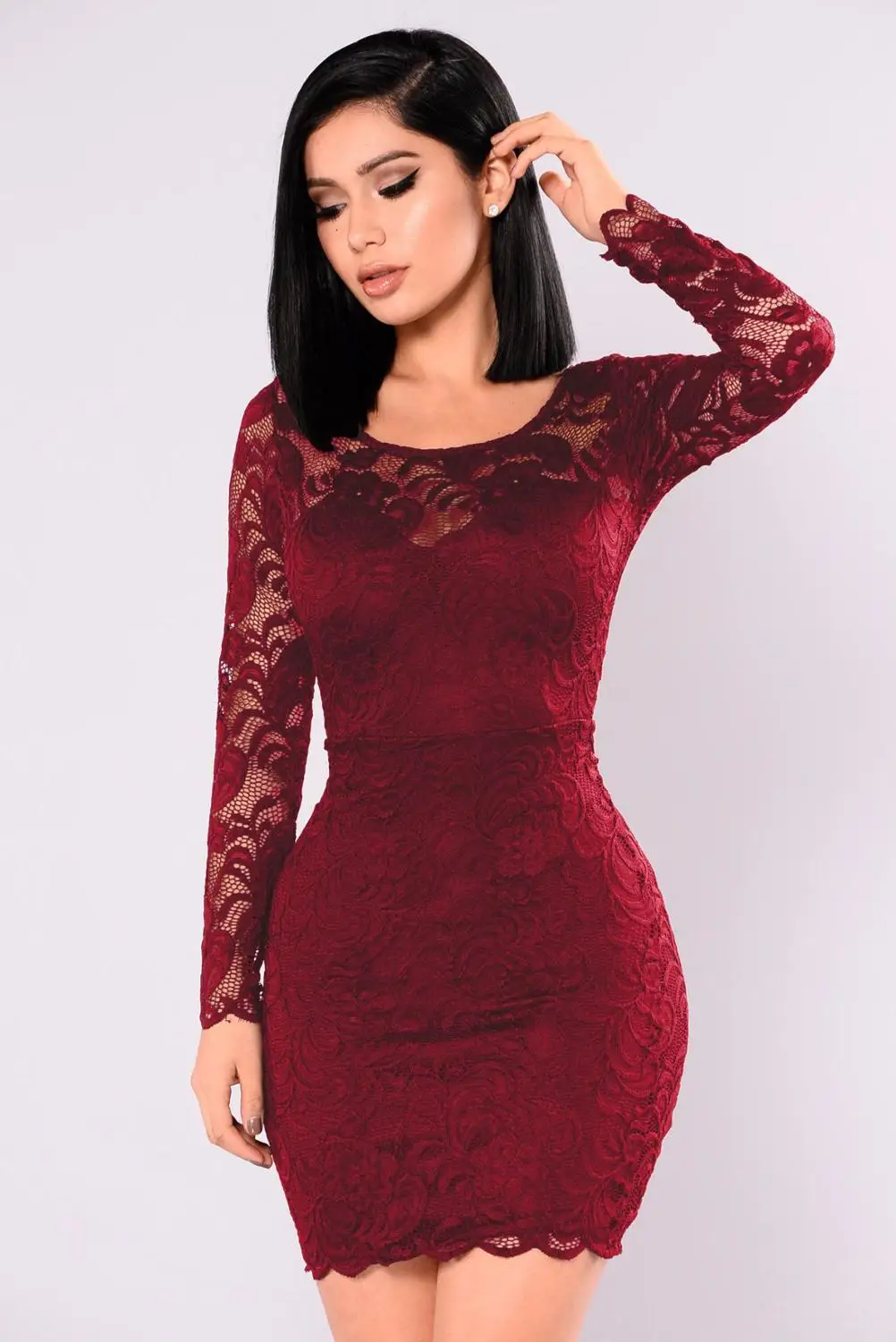 Tanie Seksowny koronkowy patchwork Mini sukienka kobiety na co dzień z długim rękawem O Neck przepuszczalność Bodycon kobiety sukienka eleganckie sukienki wieczorowe Vestidos