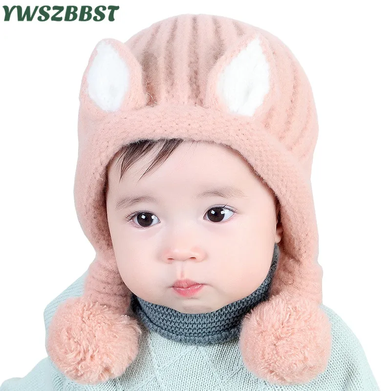 

Fashion Crochet Baby Hat Cap with Cute Ears Pompom Balls Baby Hats for Girls Toddler Boys Cap Infant Caps for Child Knitted Cap