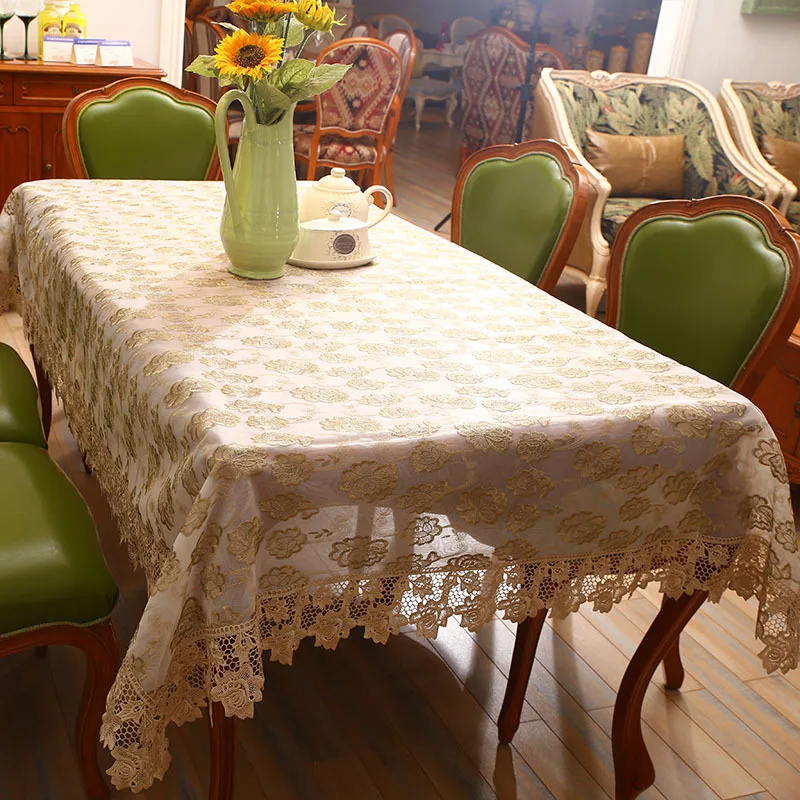 

New Tablecloth Golden Rose Embroidery European Style High Grade Hollowed Lace Cover Washable Table Cloth for Tea Table
