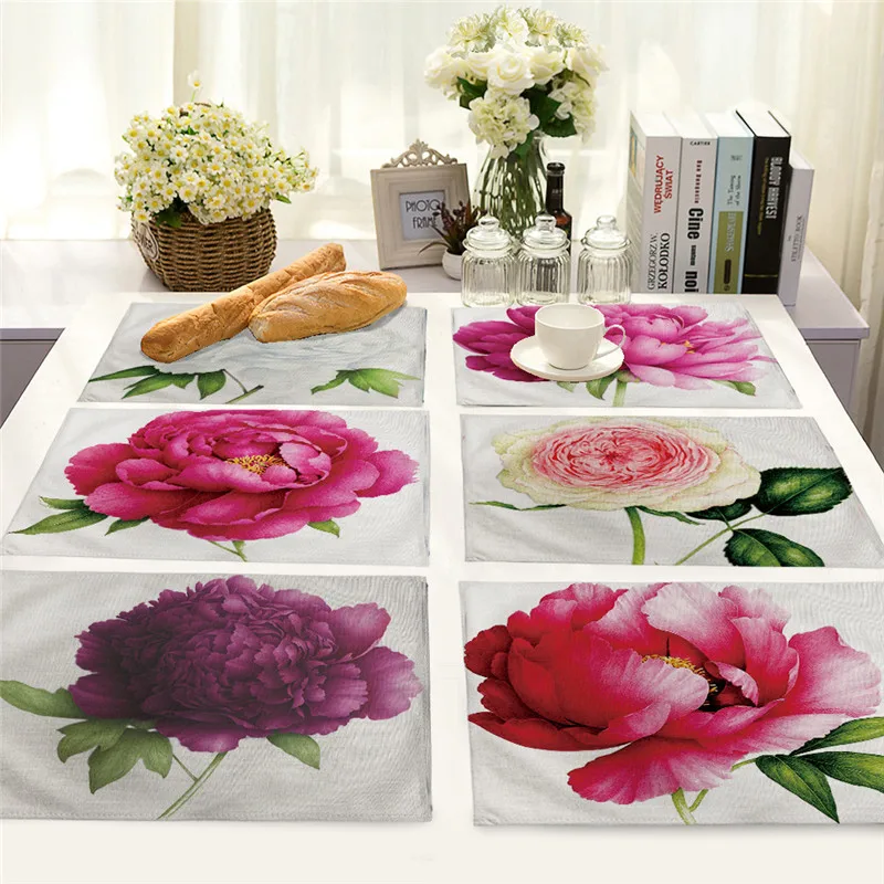 Europe 42x32cm Linen Placemat Painted Rose Printed Western Table Mat Wine Coaster Kitchen Drawer Dinning Bowl Pad Mat Europe 42x32cm Linen Placemat Painted Rose Printed Western Table Mat Wine Coaster Kitchen Drawer Dinning Bowl Pad Mat
