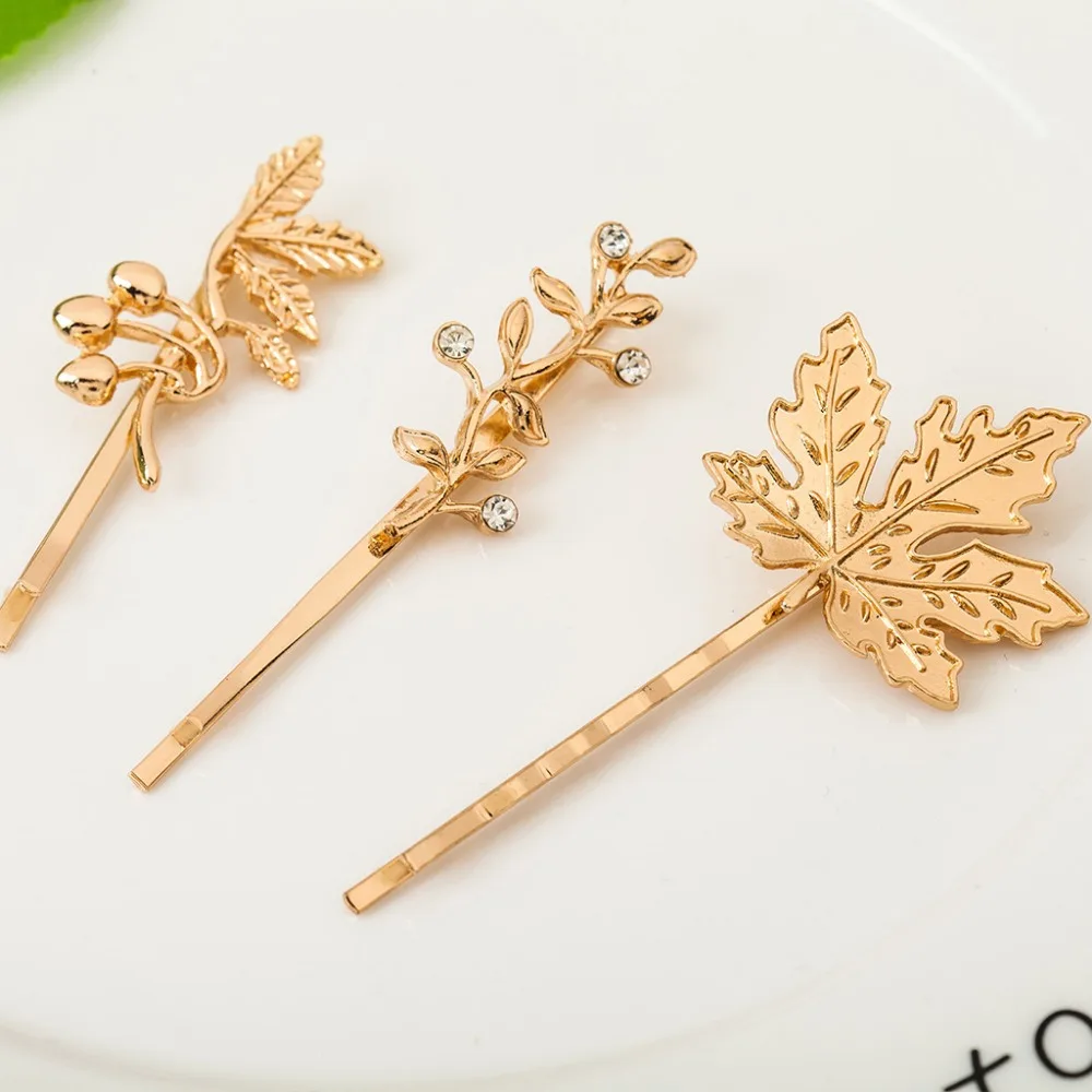 

4 Patterns Branches Leaf Crystal Flower Golden Silver Hair Clips and Pins Metallic Barrettes Hair Jewelry for Women