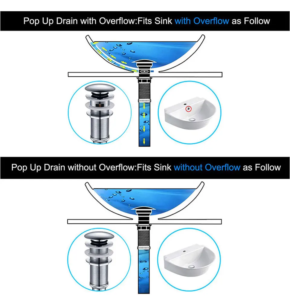 Ванная комната раковины всплывающие Слив с переливом, кран сосуд всплывающие стоки