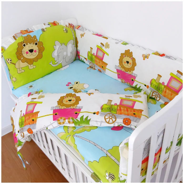 Промо-акция! Комплект постельного белья для малышей с изображением Льва, 6 шт., хлопок, детская постельное белье(бампер+ простыня+ наволочка
