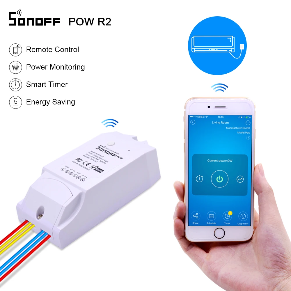 Sonoff Pow R2 умный переключатель Wi-Fi контроллер с измерением энергопотребления в реальном времени 15А/3500 Вт устройство умного дома через Android