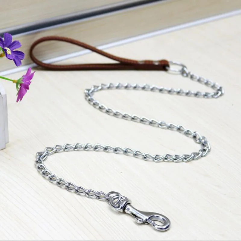 

50pcs PU Leather Handle With Iron Chain Dog Leash Anti-Bite Metal Dog Chain Lead Pet Traction Rope for Dog Pet Leash ZA6361
