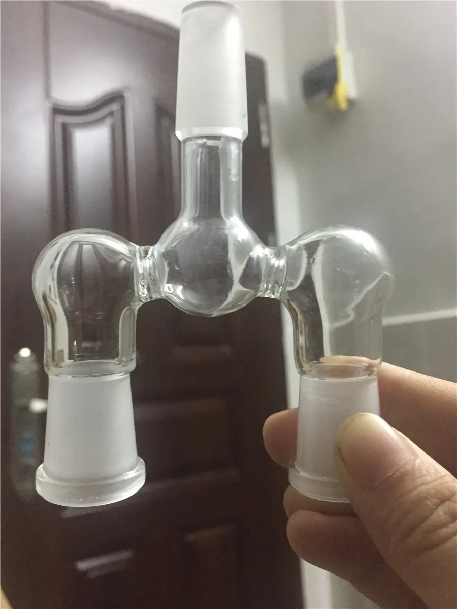 

18mm 14mm Male Joint Split to 2 of 14mm/18mm Female Joint Clear Glass Splitter Frosted Adapter