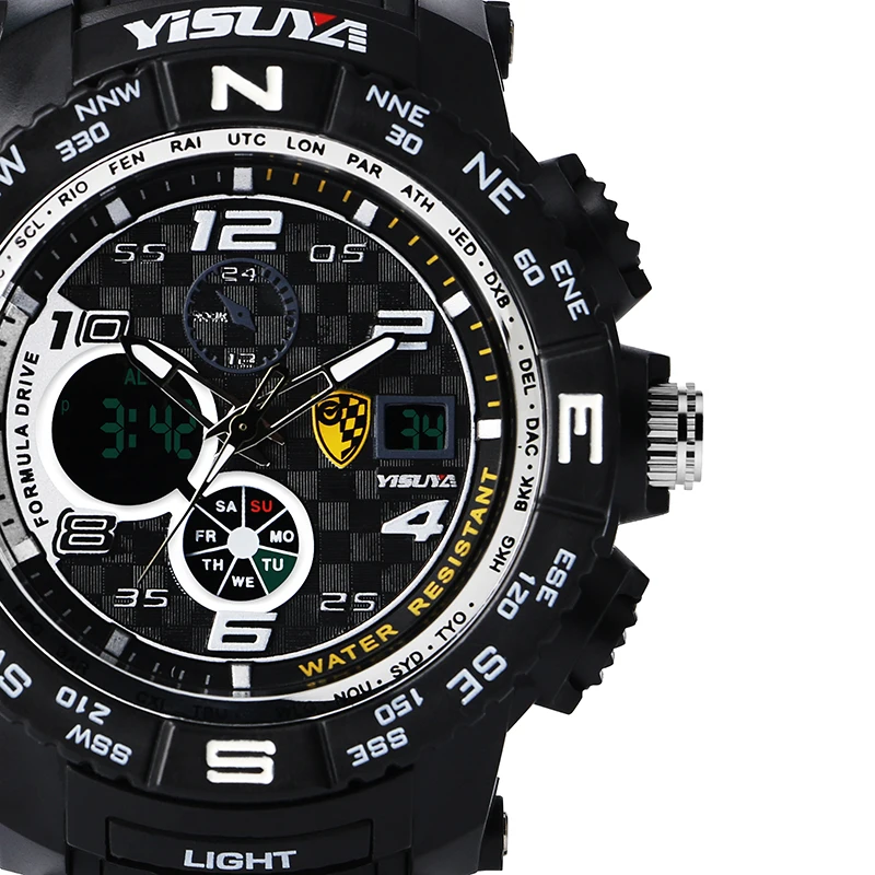 Yisuya Large Digital Stopwatch Date 3 Bar Water Resistant Sport Yisuya Large Digital Stopwatch Date 3 Bar Water Resistant Sport Wrist Quartz Watch Waterproof Rubber Strap Ourdoor Male Cl In Dual Display Watches From