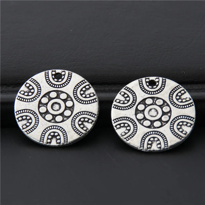 

20pcs Antique Sliver Little Round Charms With Pattern Pendant For Women Trendy Jewelry Finding Handmade Accessories 20mm A3057