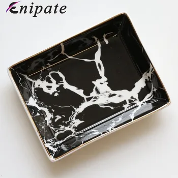 

Enipate Nordic Marble Ceramic Jewelry Storage Trays Fruit Food Dessert Plate Desk Storage Trays Organizer Trays Party Home Decor