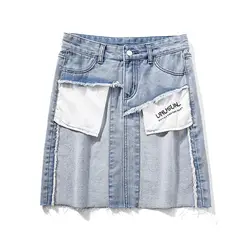 Sokotoo/Женская джинсовая юбка-карандаш с карманами, большие размеры, летние прямые джинсы с бахромой