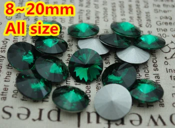 

100pcs/lot Emerald Color 8mm,10mm,12mm,14mm,16mm,18mm,20mm Chinese Top Quality Round Fancy Stone Rivoli glass bead Free Shipping