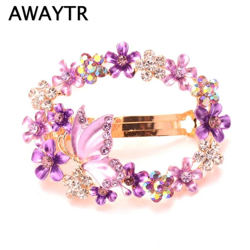 

AWAYTR Colorful Crystal Flower Hairpin Butterfly Hollow Hair Clip Hair Jewelry For Women Bridal Sweet Rhinestone Headwear Gift