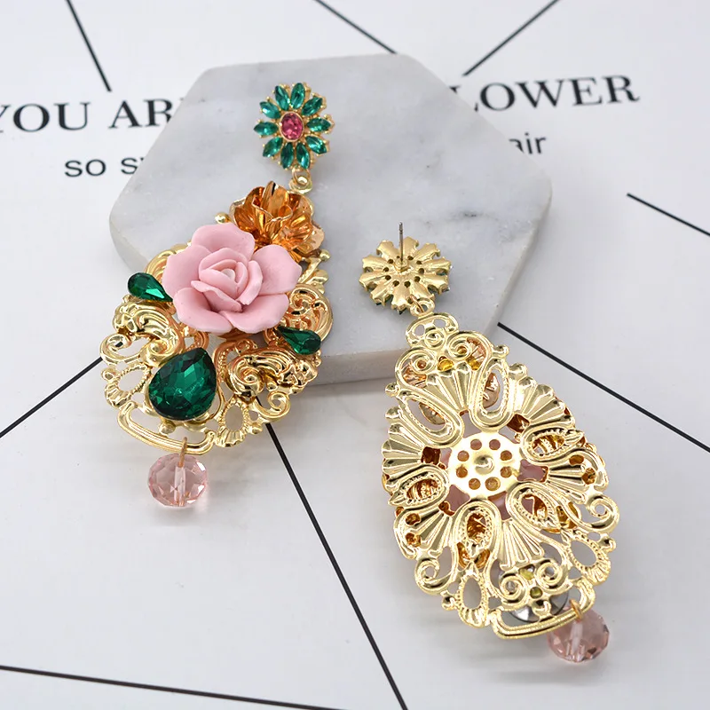 Fashion flower geometric long earrings for women