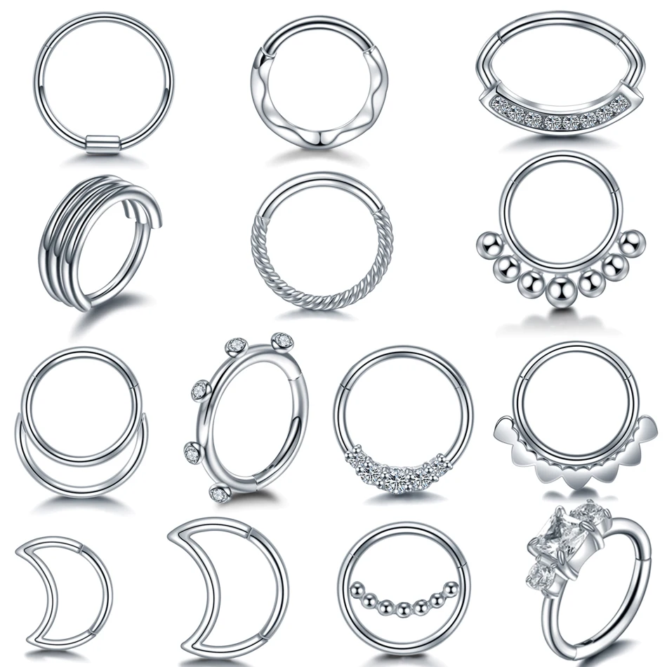 

1PC Steel Hinged Segment Nose Septum Rings Gem Ear Helix Clicker Cartilage Tragus Hoop Daith Rook Piercings Fashion Body Jewelry