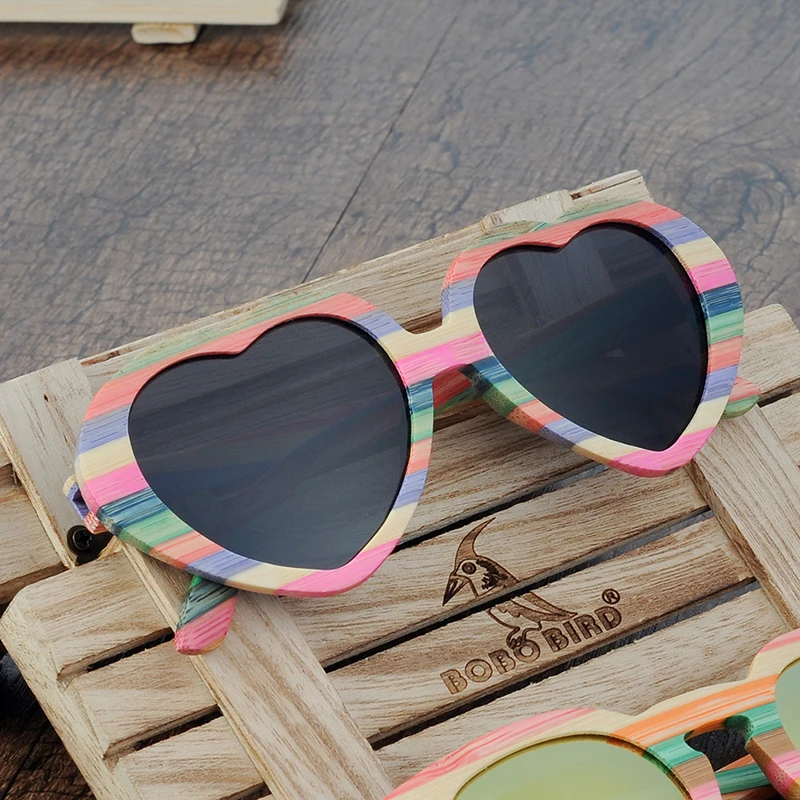 Heart Colorful Bamboo Wooden SUNGLASSES (7)