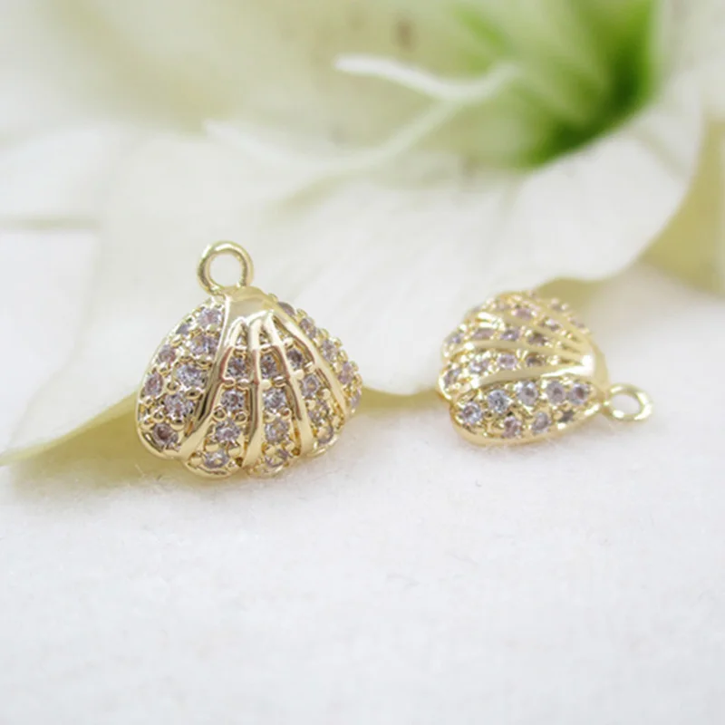 

K color Gold color Shell inlaid zircon floating drop Pendant connector little charms for jewelry making 11mm 2pcs