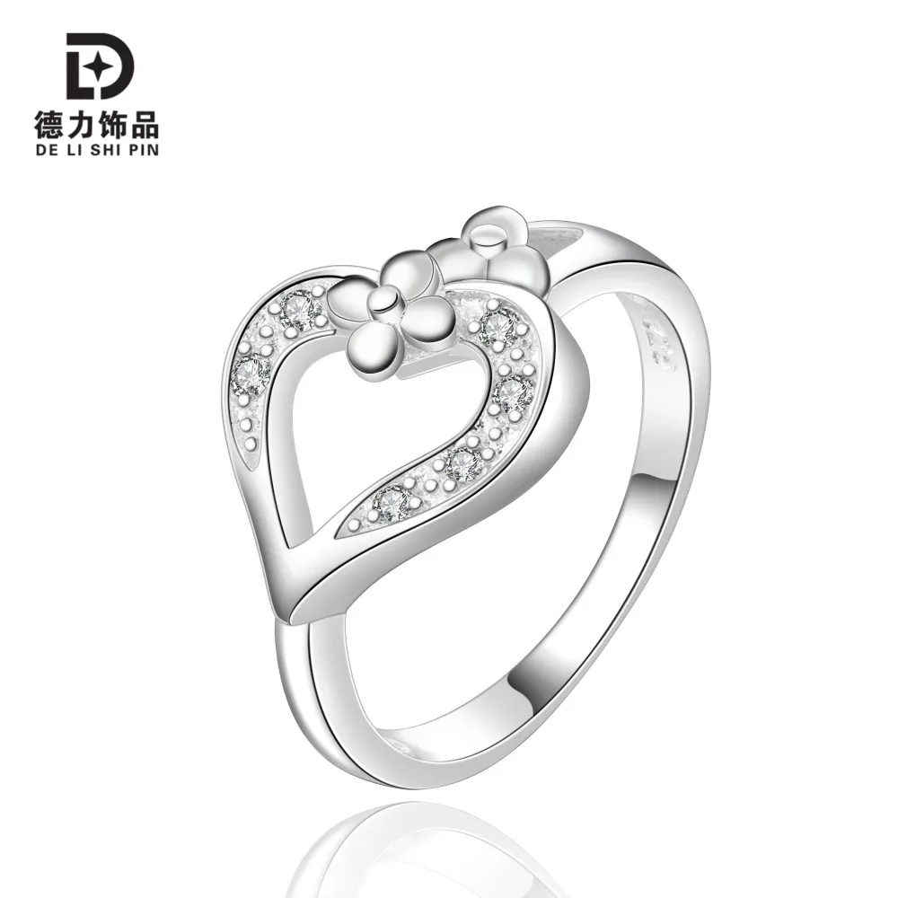 Derly Anniversary Ball Fashionable Sweet Romantic Heart-shaped Silver-plated Claw Set of beautiful ladies rings wholesale | Украшения и