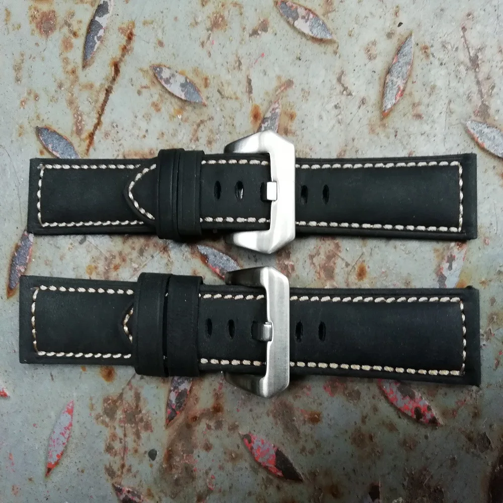 Onthelevel handmade Fashion Genuine leather watchband straps black  20mm 22mm watches men bracelet high quality