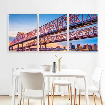

Laeacco 3 Panel Canvas Calligraphy Painting High Way Wall Artwork Modern City Posters and Prints Nordic Home Living Room Decor