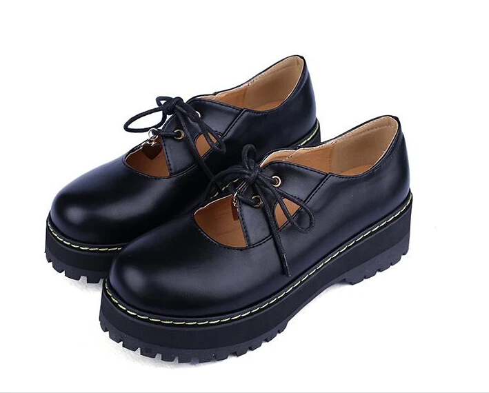 Black Leather Shoes Womens Shoes Spring Thick Harajuku Retro Round Toe Flat Shoe Preppy Style Casual Women Leather Shoes