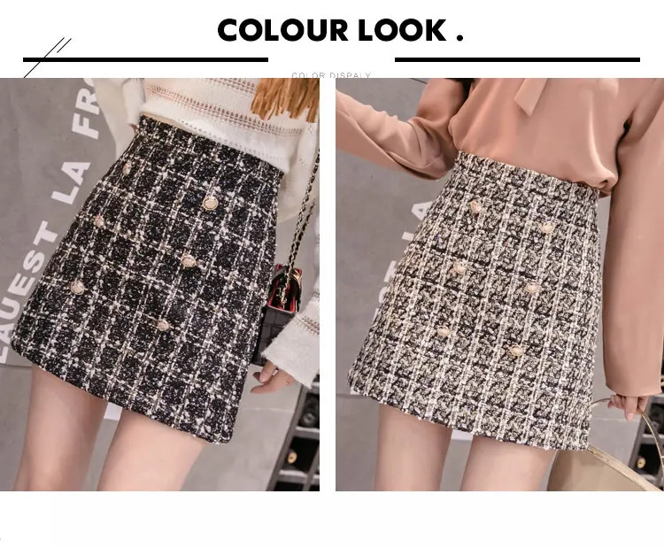 Vintage Plaid Women Skirt Winter 2019 New Fashion High Waist Skirt Ladies Woolen Skirts Jupe Femme Hiver Faldas Mujer Moda (1)