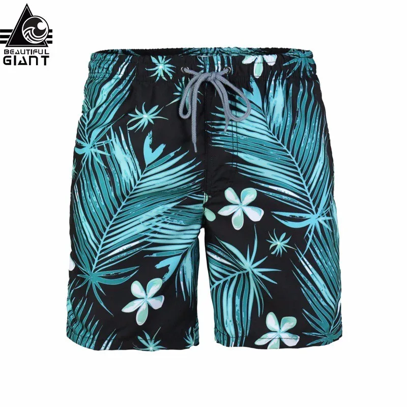 Beautiful Giant Men's Flower Print Short Plant Summer Elastic Waist Cotton Pocket Shortsin