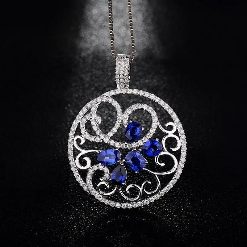LOVERJEWELRY подвески для женщин голубой сапфир алмазный кулон чистое 18K Белое Золото