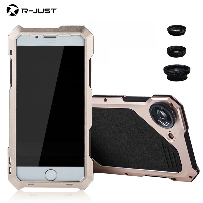 

Original R-just Phone Case For iPhone 7 8 Plus Macro Lens Camera Case Metal Waterproof Shockproof Cover 3 in 1 micro lens Brand