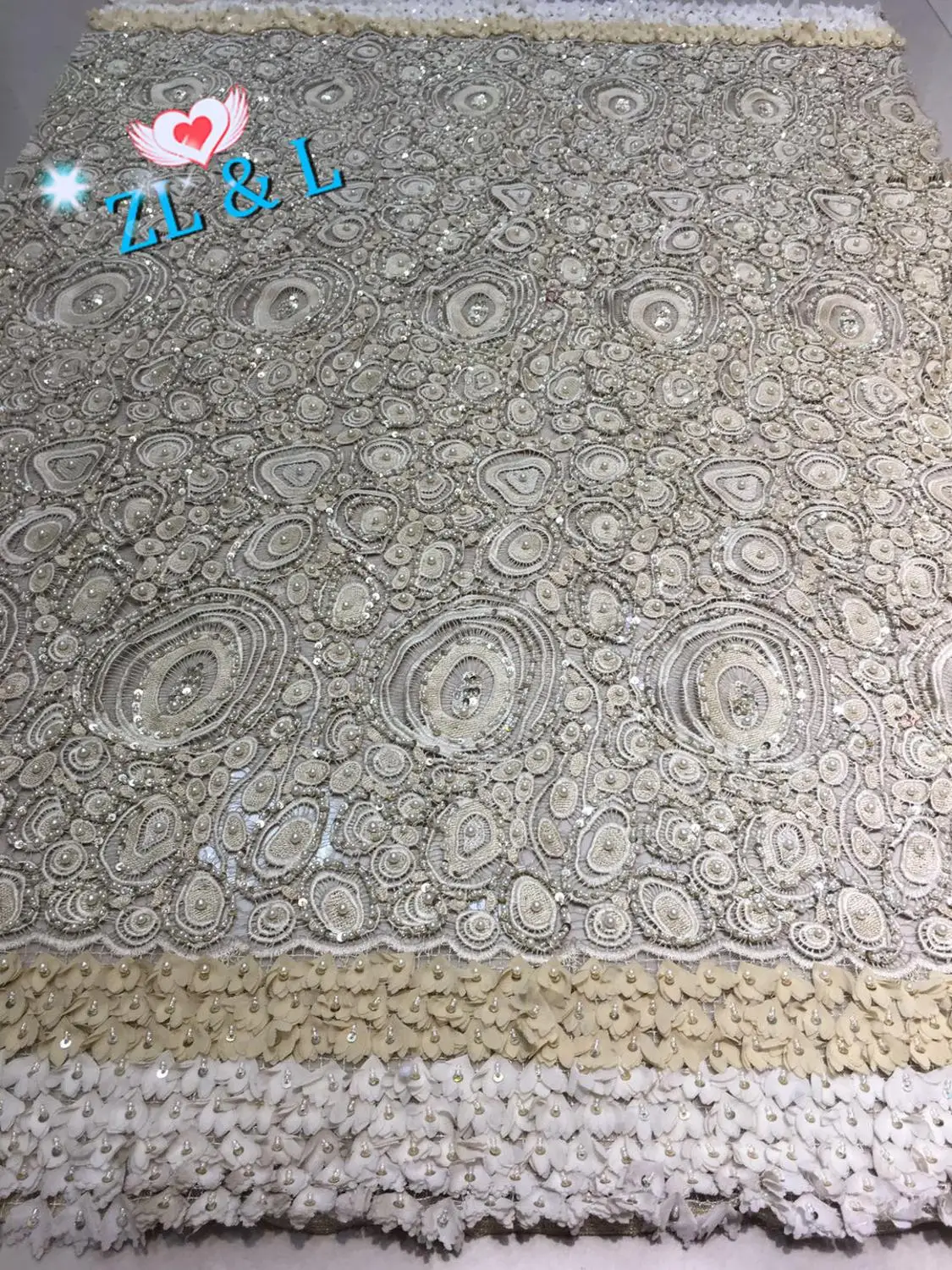 

Super high quality heavy work handmade beaded African lace Nigeria lace fabric French net suitable for ladies wedding dress
