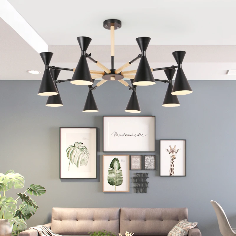 

Wood+iron Nordic Chandelier E27 With Iron Lampshade For Livingroom Dining Room luminaire suspendu Fixtures chandelier lighting