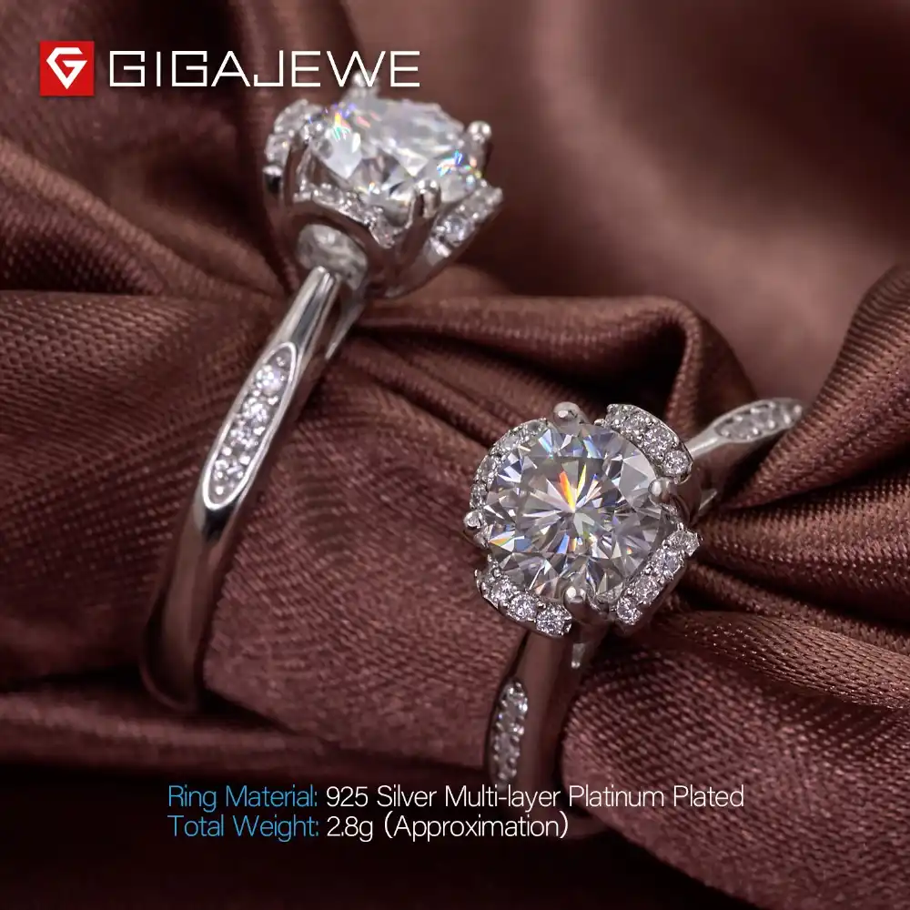 Кольцо GIGAJEWE с муассанитом VVS1 ювелирное изделие из серебра 925 пробы круглым