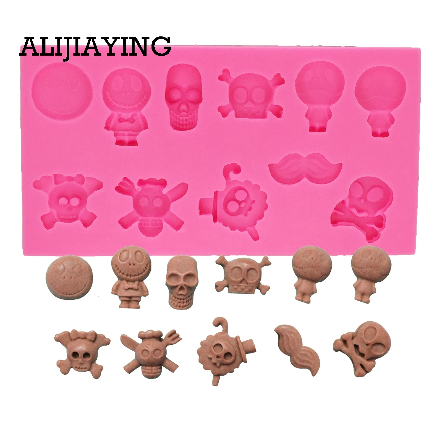 

M0185 1Pcs 3D Skull Head Chocolate Molds Embossed Silicone Halloween Cake Fondant Mould DIY Baking Decorating Tools