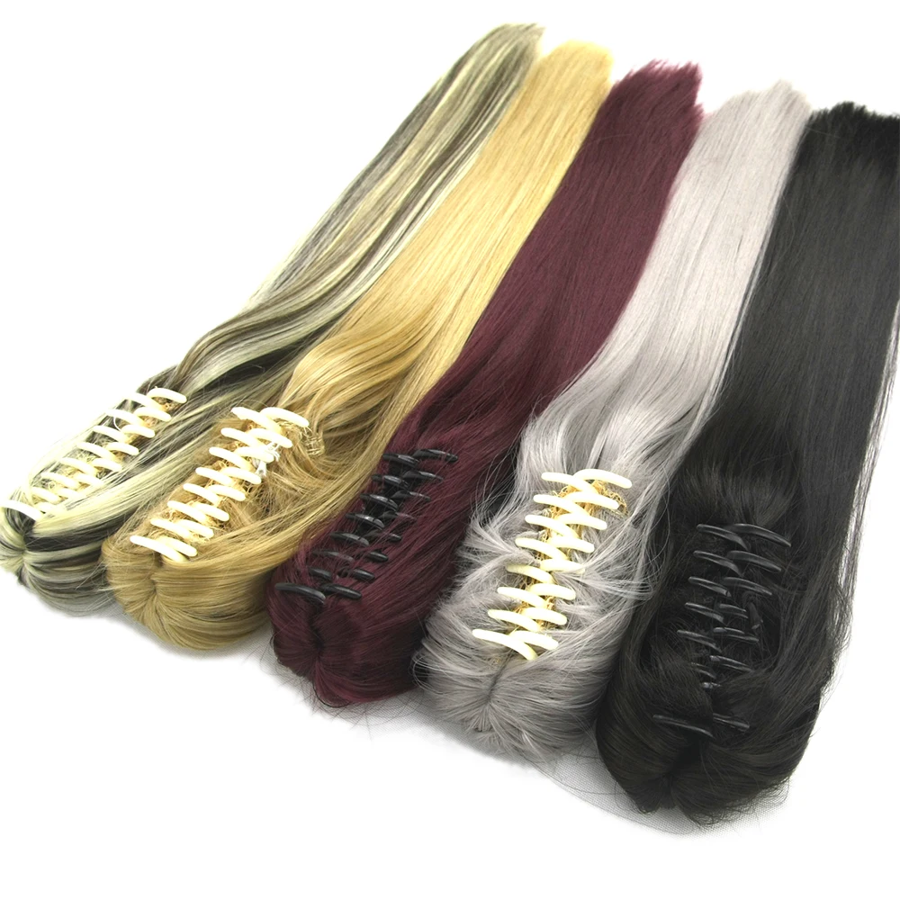 

Soowee 22inch Straight Clip In Hairpiece Gray Hair Extensions Synthetic Hair Claw Ponytail Little Pony Tail Hair Accessories