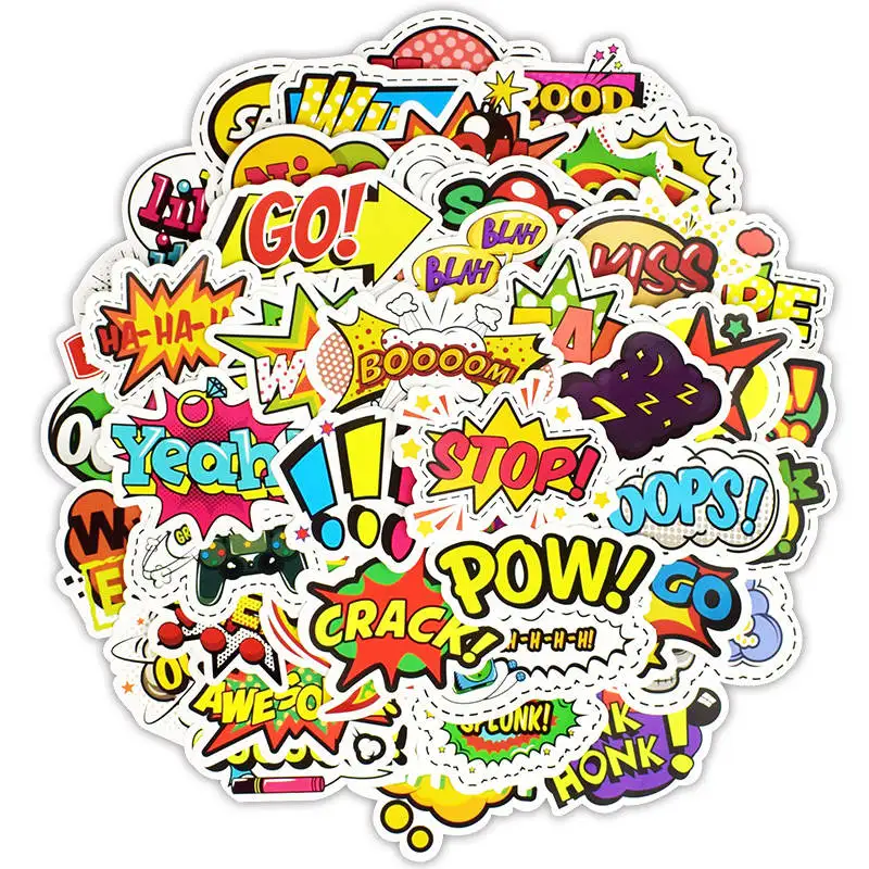 

50PCS Pop Art Sticker Pop Design Style Cool Hip-pop Text Laptop Stickers to DIY Scrapbook Computer Luggage Skateboard Car Decal