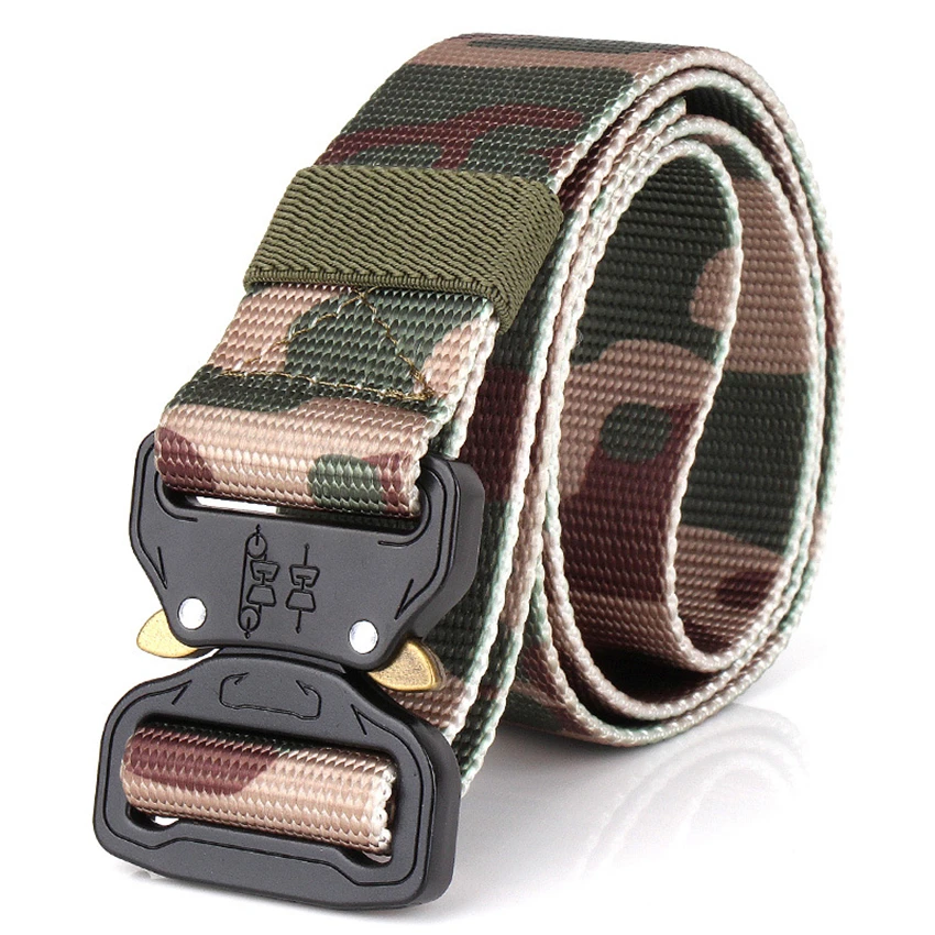 Брезентовый армейский ремень для мужчин, тактический дизайнерский ремень для брюк, плотный нейлоновый военный Камуфляжный ремень, длинный пояс для альпинизма, снаряжение для мужчин - Цвет: Jungle camouflage