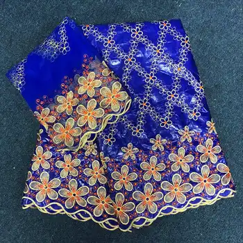 

2018 hot sale African bazin riche fabric embroidered french bazin riche getzner fabric and 2yards mesh net lace fabric to match