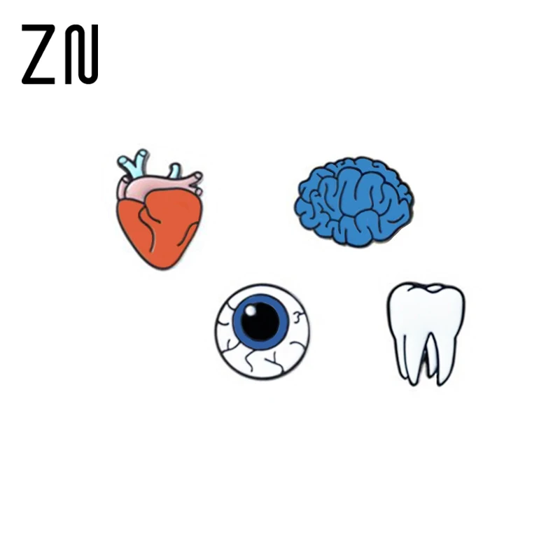 

1PC Zinc Alloy Enamel Eye Teeth Brain Heart Brooches Pins Human Body Organs For Womens Jewelry Needle Brooch Lapel Pin Collar