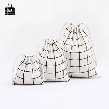 

1 pcs Simple grid cotton linen fabric dust bag Clothes travel Storage bag portable organizer home Sundry kids toy storage bags