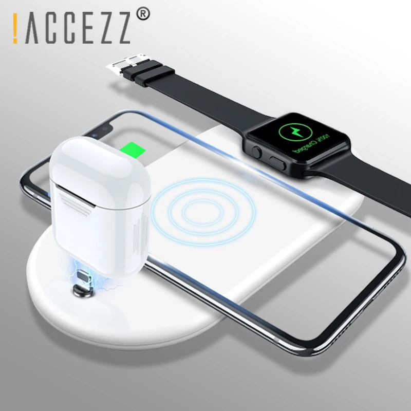 ACCEZZ 3 в 1 10 Вт 7,5 Вт QI Быстрое беспроводное зарядное устройство для телефона для iphone 8 Plus X XS MAX XR для AirPods для samsung освещение зарядки