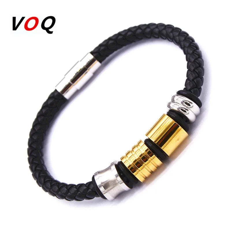 0 : Buy Hot Sale Fashion Stainless Steel Magnet Plated Gold Genuine Leather ...