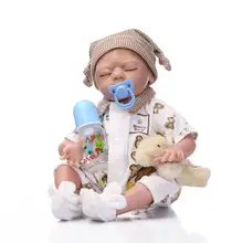 55 см Силиконовая Возрожденный ребёнок Спящая кукла-мальчик игрушка реалистичные куклы новорожденных детей кукла с принтом медвежонка для девочек, bonecas подарок на день рождения
