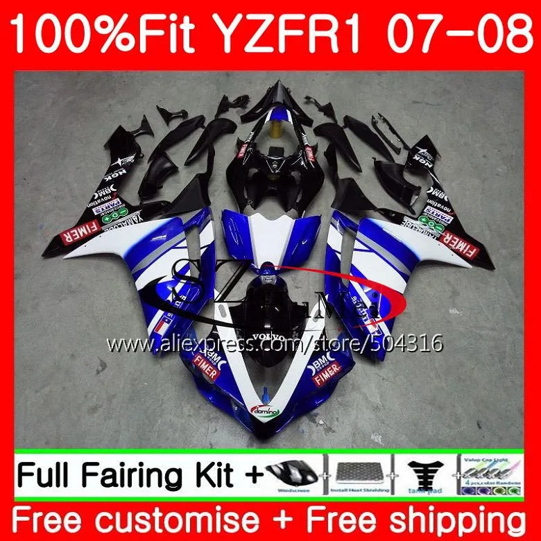 Новинка, синие, белые, инъекции комбинезоны для YAMAHA YZF R1 YZF 1000 R 1 07 08 64SH1 YZF1000 YZFR1 07 08 YZF-1000 YZF-R1 2007 2008 Обтекатели