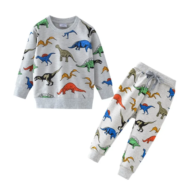 Baratos Dinosaurio niños conjuntos de ropa de dibujos animados primavera algodón camisa y pantalones niños ropa de manga larga trajes niños conjuntos de invierno