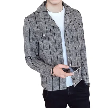 

2019 Autumn Men's Fashion Plaid Straight Slim Jacket / Fashion Casual Men's Clothing High Quality Lapel Jacket
